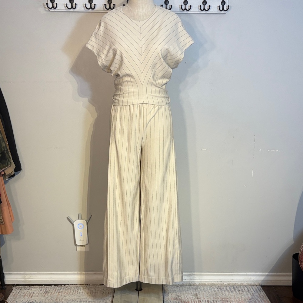 Cream Striped pant and top lounge set by COS size xs